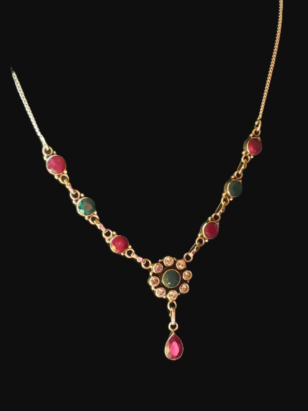 Gold-Tone Ruby & Emerald Accent Y Necklace